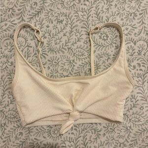 Frankie's Bikinis Cream Ribbed Tie Front Tank Top